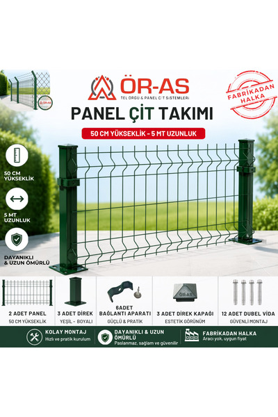 ÖR-AS TEL ÖRGÜ & PANEL ÇİT SİSTEMLERİ 50'Lik Panel Çit Takım  5 Mt + 1 direk ...