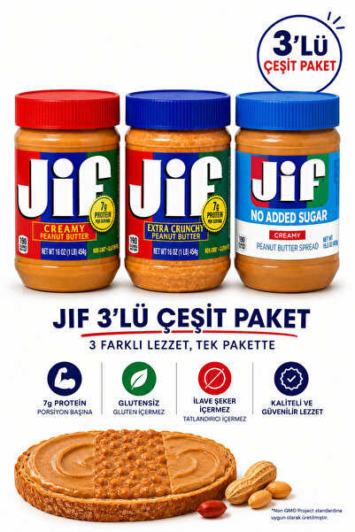 Jif Fıstık Ezmesi Seti - Extra Crunchy 454 Gr & Creamy & Şekersiz No Added Su...