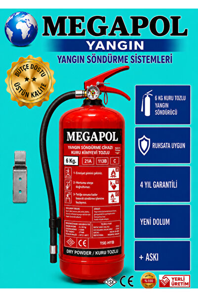 megapol 6 kg marin tekne sertifikalı tozlu yangın tüpü, yangın söndürme cihaz...