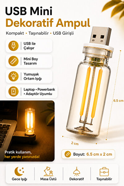 Neo Vista USB LED Gece Lambası Sarı Işık Dokunmatik Mini Taşınabilir USB Lamba