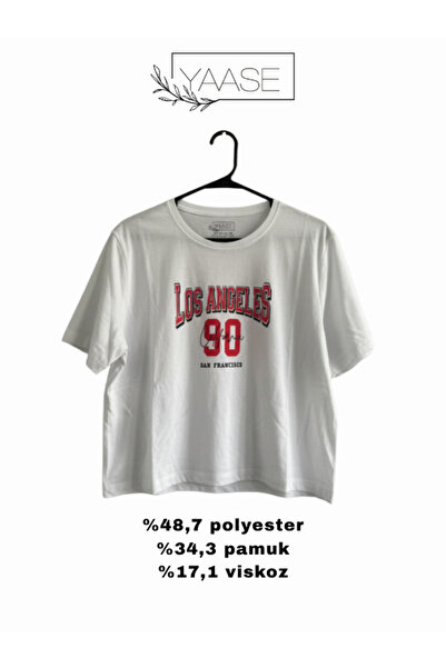 YAASE Tricou crop cu imprimeu și decolteu rotund