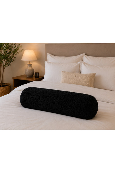 sevaradekor Teddy Cylinder Pillow Boucle Cylinder Throw Μαξιλαροθήκη Μαύρη με...