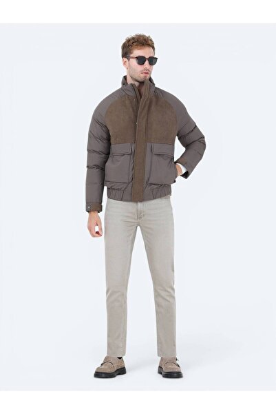 Kip Light Brown Regular Fit Stand Collar Casual Woven Coat