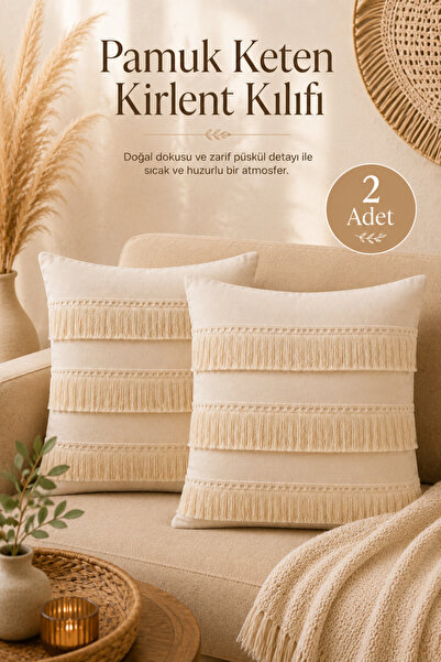 Morlay 2-Piece Natural Linen Tassel Throw Pillow Cover Bohemian Rustic Vintag...