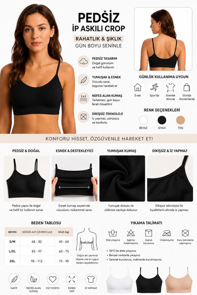 westicgiyim İnce Askılı Dikişsiz Büstiyer Kadın Seamless Crop Top – Esnek, Rahat, Günlük Kullanım