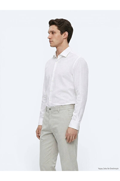 Kip Men's White Plain Woven Long Sleeve Shirt