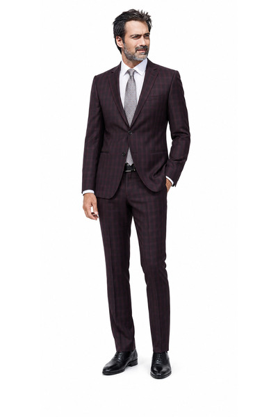 FABIO CASSEL Ekose Slim Fit Erkek Takım Elbise – Premium Kumaş, Modern Kalıp