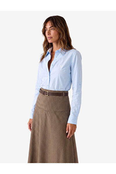 Koton Pamuklu Slim Fit Nakışlı Uzun Kollu Poplin Gömlek