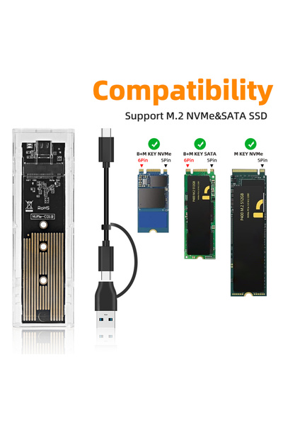 choice2 علبة قرص صلب E-NvmeSATA-21 M.2 NVME PCIe NGFF SATA ثنائية البروتوكول،...
