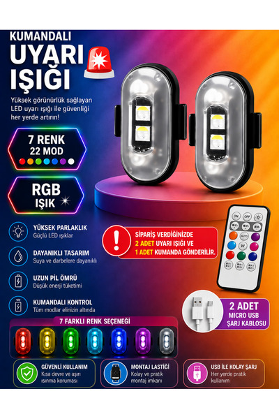 Folveit Uzaktan Kumandalı 2'li Çakar Led/Şarjlı Mini Led Işık/Drone Işığı/Ant...
