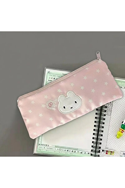 Choice A Pink Pen Bag Cute Cartoon Star Rabbit Pattern Plush Large Capacity P...