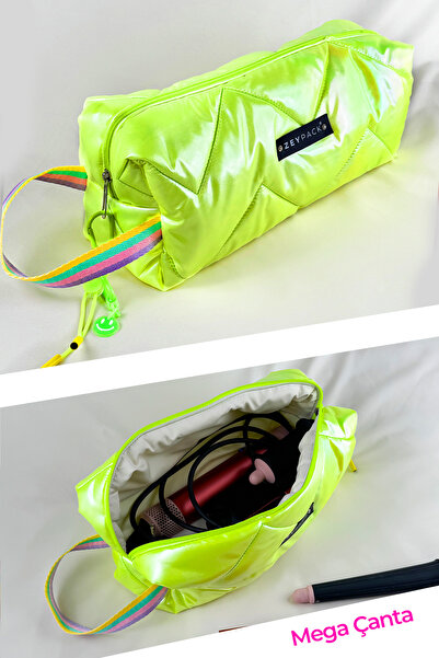 zeypack Simli Neon Yeşil Şişme Çanta - Clutch, Makyaj ve Seyahat Çantası, Air...