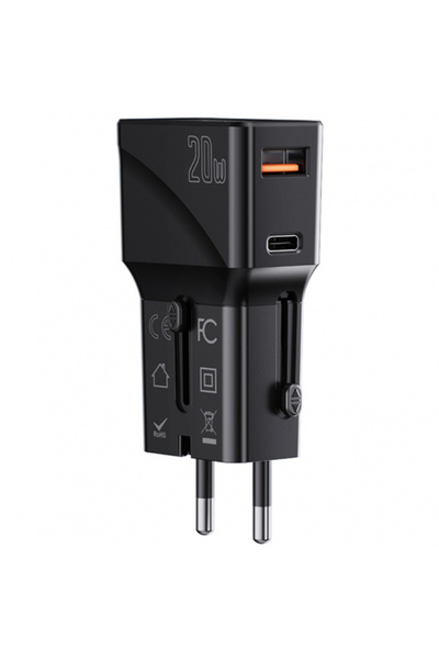 Universal Incarcator Retea Yesido MC17 Travel, 20W, 3A, 1 x USB-A - 1 x USB-C...