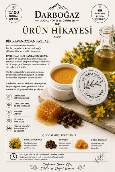 Darboğaz St. John's Wort Cream 50 ml |   Herbal Skin Care Cream Containing Propolis and Natural Beeswax |   Intensive Moisturizing and Daily Care