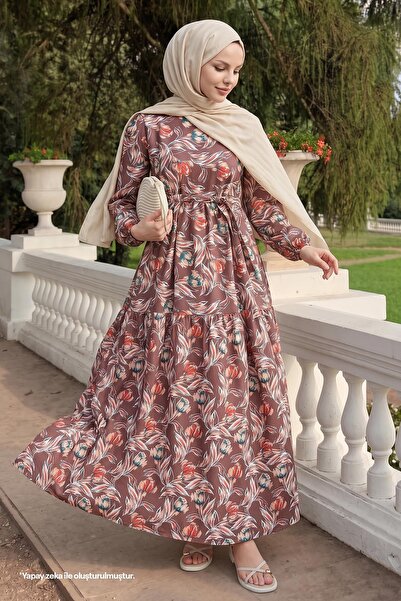 InStyle Φόρεμα Felara Flower Pattern ζωσμένο - Bitter Brown