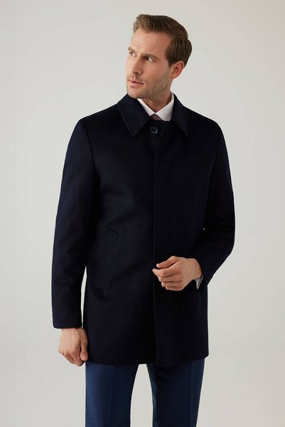 Ysf Erkek Lacivert Regular Fit Kaşmir Kısa Kaban