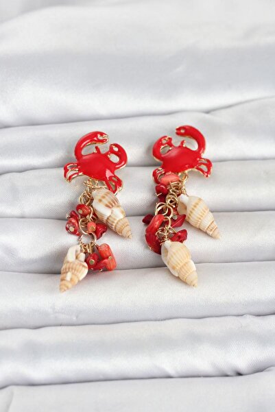 Generic Brand Red Model Sea Shell Detailed Women's Earrings Tj-Bkp11847