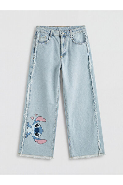 LC Waikiki Blue wideleg stitch Printed girl's jean pants