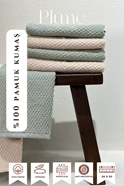 Plume Ceramic Home 100% Cotton Set of 4 Sage Hand Towels – 30X50 cm Dowry, Gu...