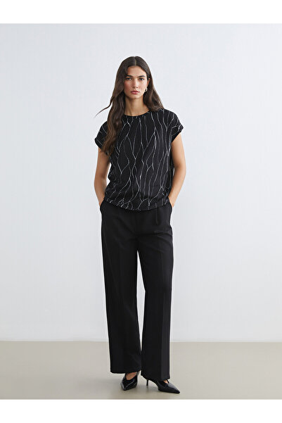 LC Waikiki Lcwaikiki Classic Black Women's Pleated Pants with Elastic Waist
