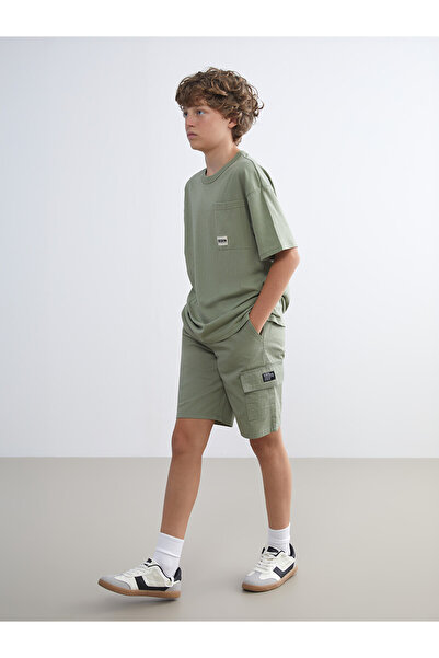 LC Waikiki Two Mt Shop Quality Lcw Kids Green Elastic Waist Boys Cargo Shorts