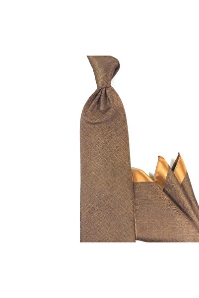 Sade Kravat Gold Mustard Yellow Melange Patterned Handkerchief Tie 22919 Gold...