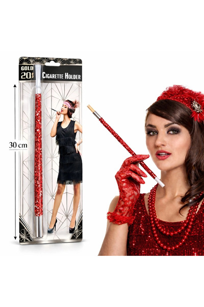 Generic Brand 30 cm Red Sequined Cigarette Holder – 1920S Gatsby Party Accessory
