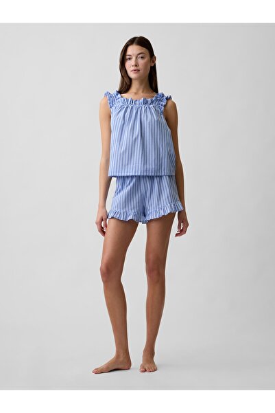GAP Kadın Açık Mavi Fırfırlı Poplin Şort Pijama Altı
