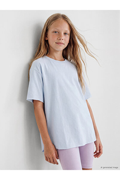 LC Waikiki Trendlucky Girls' T-Shirt with Oval Collar and Contrast