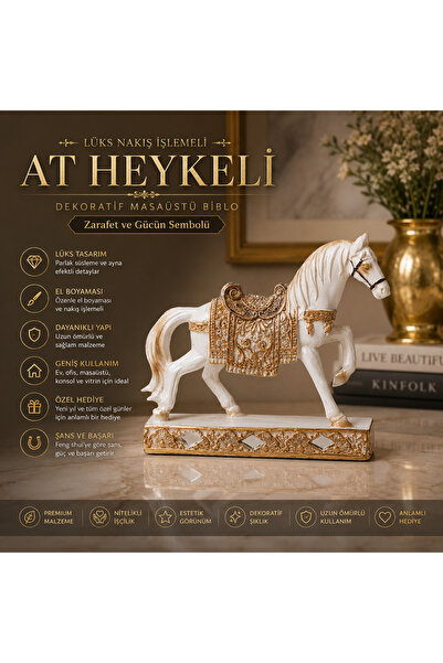 e-life shop Dekoratif At Heykeli Lüks Nakış İşlemeli Masaüstü Biblo Ev Ofis V...