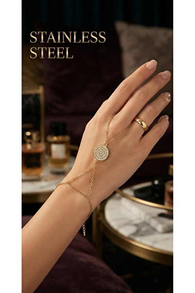 stainless steell Gold Color Round White Stone Sf Chain Steel Shahmeran