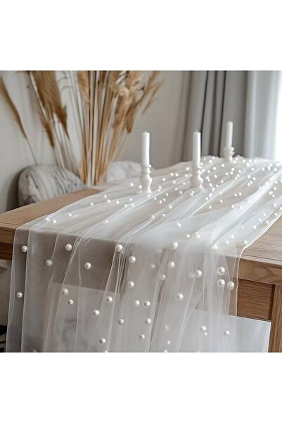 Choice White 80x200cm 80x200cm Pearl Gauze Decorative Table Flag Beaded Net G...