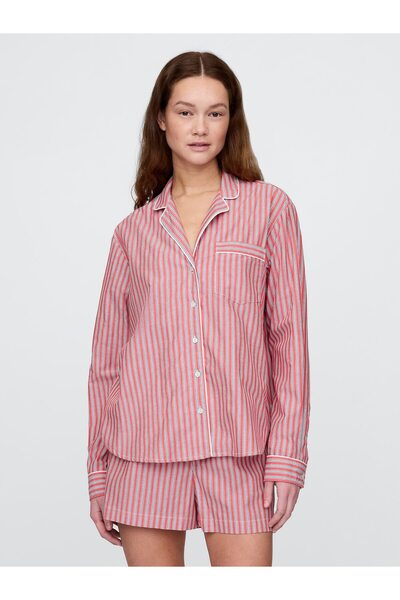 GAP Kadın Kırmızı Poplin Gömlek Pijama Üstü