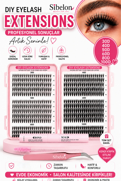 Sibelon Dıy Takma Kirpik Seti Kitap Model 600 Parça 30D 40D 50D 60D 80D 100D ...