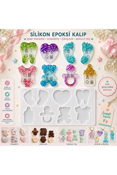 Şenhomee Epoksi kalıp baby shower hediyelik anahtarlık reçine kalıp kokulu ta...