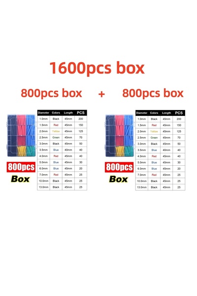Choice 1600PCS with Box 1600/127pcs Heat-shrink Tubing Thermoresistant Tube H...