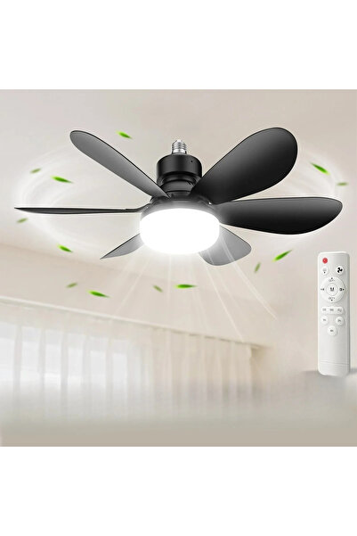 Choice5 مروحة سقف صغيرة مع إضاءة LED سوداء بطول 52 سم مع جهاز تحكم عن بعد، مر...