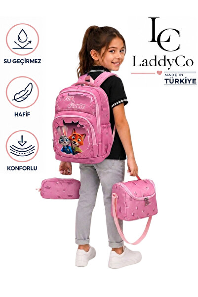 LaddyCo Primary School Bag Girl's 3-Piece Set Pink Primary School Bag Charact...