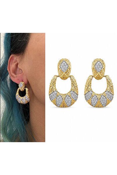 Merishe Jewerly أقراط من الفولاذ المقاوم للصدأ ذات مظهر ذهبي فاخر من الزركون