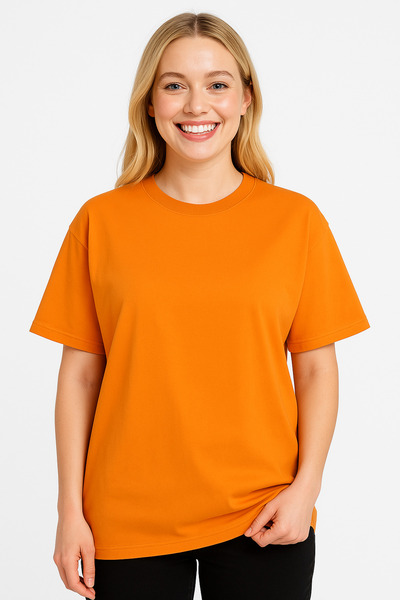 İpek Tekstil 100% Cotton Women's T-Shirt Plain Mustard Color Basic Combed Cot...