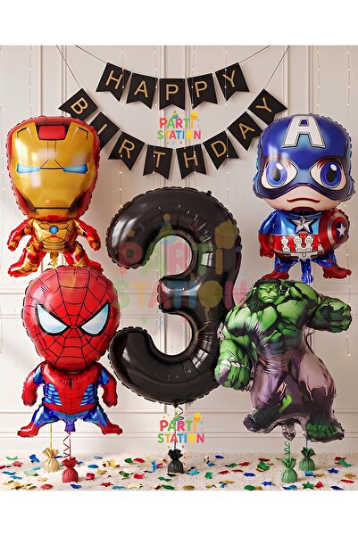 Parti Station Avengers Concept 3 Years Old Balloon Set Avengers Hulk Iron Man...