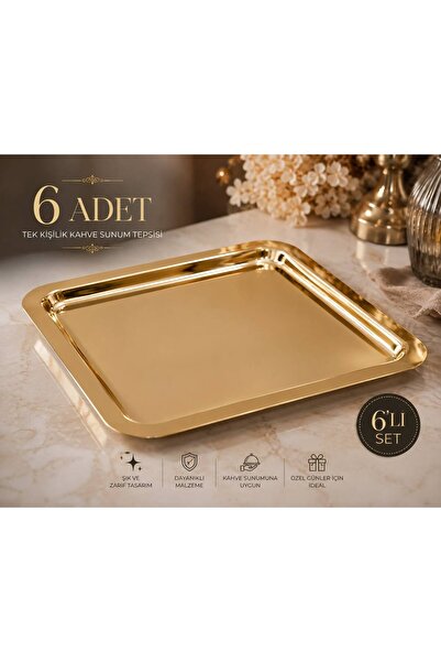 Santara 6 Pieces Gold Color Metal Square Presentation Tray 22cm