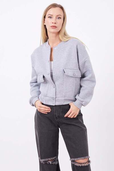 Fulla Moda 3 İplik Çıtçıtlı Oversize Crop Ceket