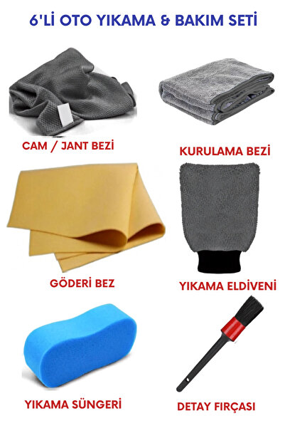 M.Y. TASO 6'lı Mikrofiber Oto Yıkama Seti Kurulama Bezi Cam Bezi Güderi Oto E...