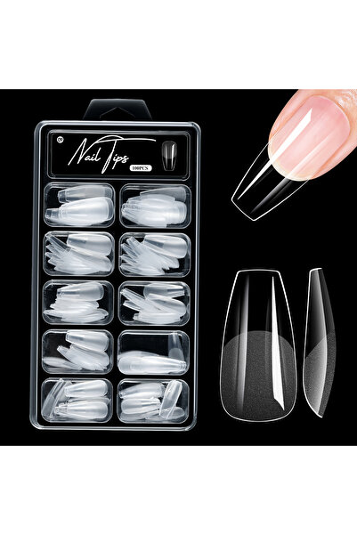 Choice 09 100Pcs Almond Coffin Soft Gel Nails Tips Half-frosted Full Cover Pr...