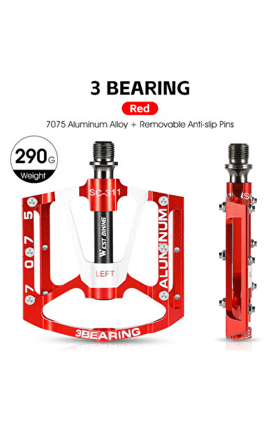 Choice4 3 Bearings Red 083 WEST BIKING 3 Bearing Bicycle Pedals Lightweight A...
