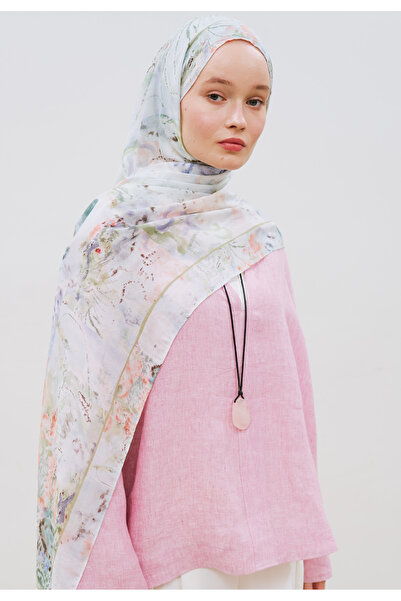 Freshscarfs Floral Symphony Pattern Hemp Viscose Shawl Blue