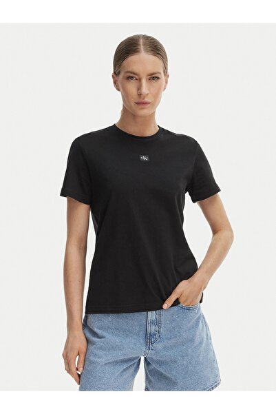 Calvin Klein Ss Woven Label Class Kadın Bisiklet Yaka T-Shirt Siyah