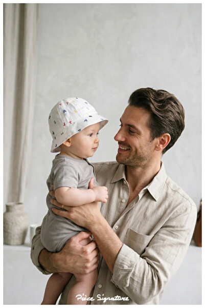 PIECE SIGNATURE 100% Linen, Cheerful Patterned Cotton Baby Bucket Hat (0-18 M...