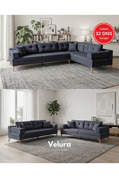 Velura Home & Living Zeri (Pufsuz) Yataklı Puzzle Modüler Köşe Koltuk Takımı ...